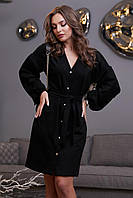 Красивое повседневное замшевое платье с поясом 42-48 размера черное