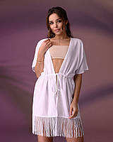 Жіноча пляжна туніка з бахромою, колір білий. Розмір 48-50