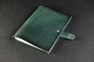 Блокнот в шкіряній обкладинці формату А5, натуральна шкіра італійський Краст, колір Зелений, фото 3