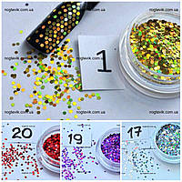 Шестигранники набір 24 шт. для декору нігтів кольорові палітри 24 кольори