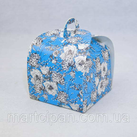 Коробка "Лепесток" для макаронс,пірижних,еклерів 110*110*110 СИНІЙ ОРНАМЕНТ