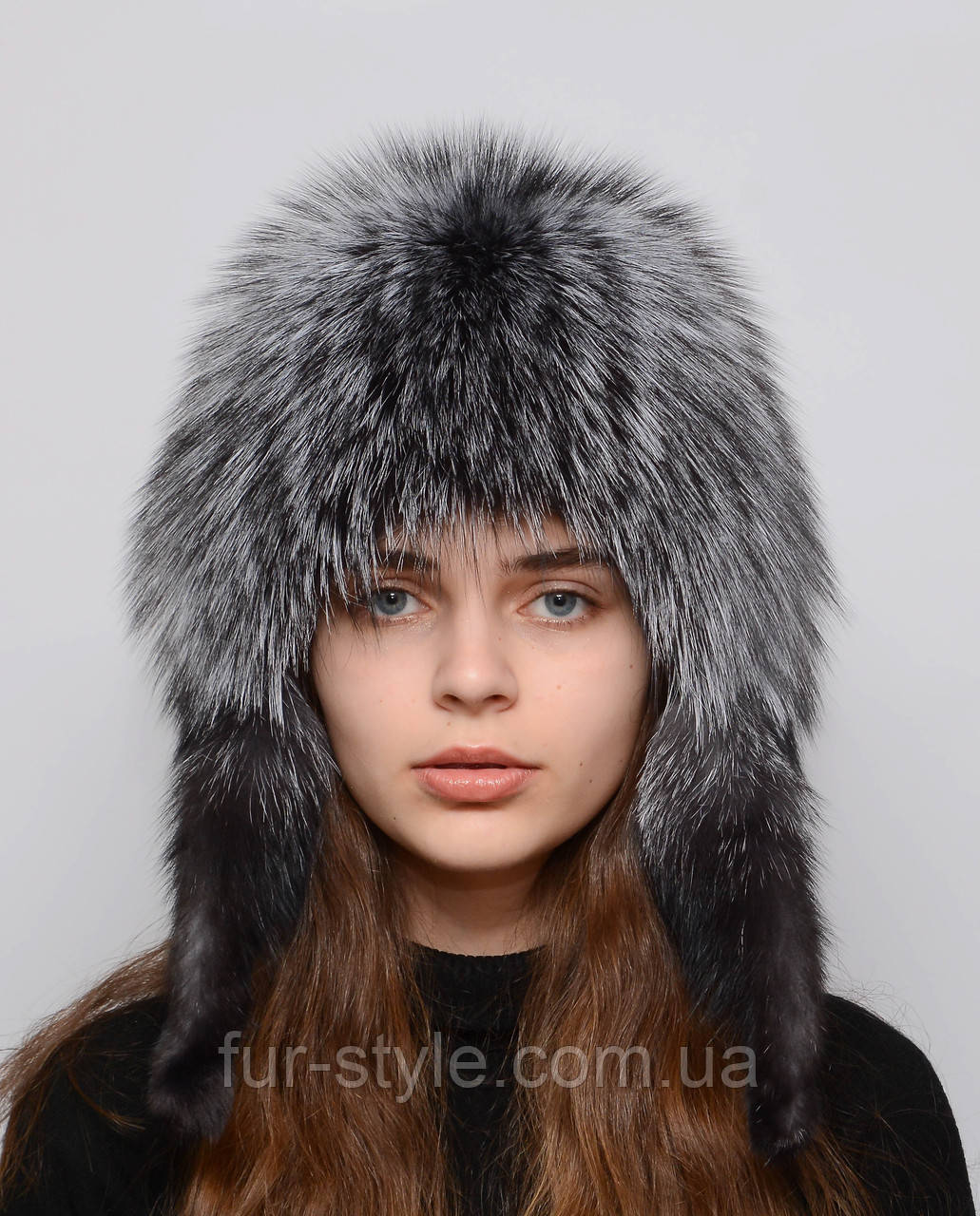 Стильна жіноча хутряна шапка "Жмутик-вушка" (Перука) Натуральна Чорнобурка