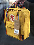 Рюкзак Fjallraven Kanken mini 7L Канкен міні 7 л жовтий із райдужними ручками, фото 5