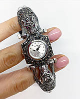 Годинник із крапельного срібла 925 Beauty Bar тигри з рожевими очима та камінням маркозитами