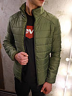 Куртка мужская демисезонная осенняя весенняя утепленная зеленая хаки без капюшона
