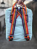 Рюкзак Fjallraven Kanken Sky blue Rainbow mini 7L Канкен міні 7 л блакитний з райдужними ручками, фото 4