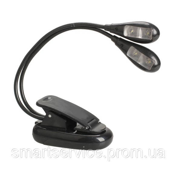 Ліхтарик (лампа) для читання книг із кріпленням прищіпкою, Led світильник на батарейках AAA