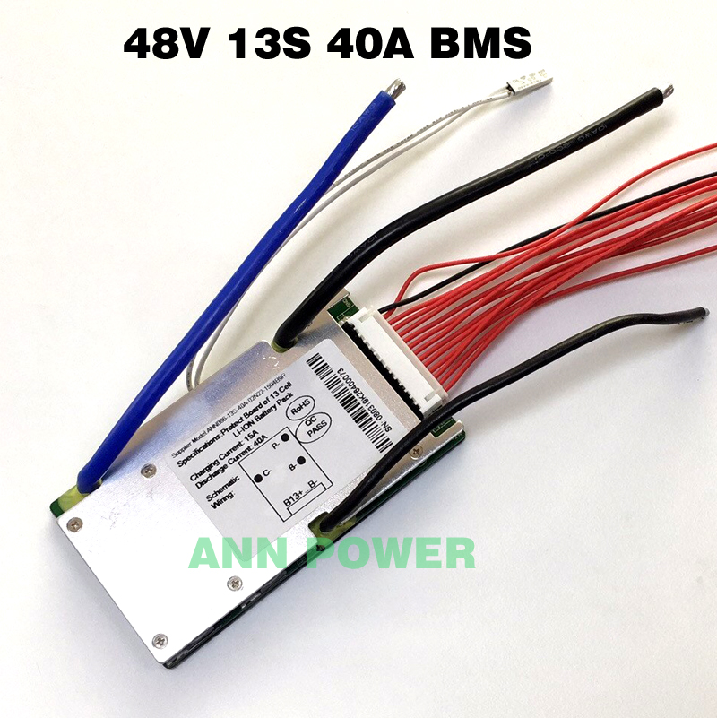 Плата защиты BMS 13S 40A 48V с защитой и балансировкой Li-ion 18650 (Контроллер заряда/разряда), фото 1