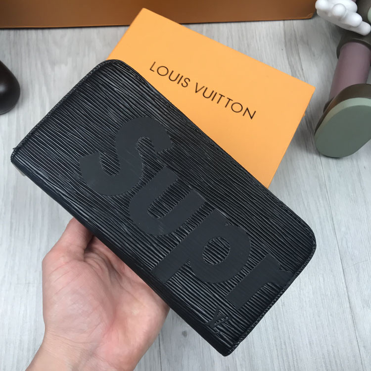 Чоловічий гаманець на блискавці Louis Vuitton Supreme LV чорний Якість Молодіжний клатч Луї Віттон Супрім