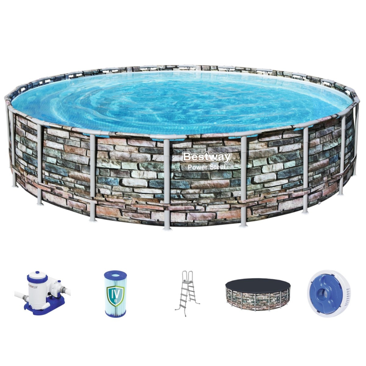 Басейн Bestway 56883 каркасний Ø 610 х132 см, фільтр-насос 9463 л/ч, сходи, тент, дозатор