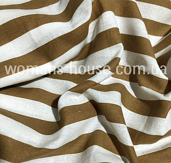 Тканина Льон натуральний (Льняна тканина) смужка 15 мм Гірчиця з білим