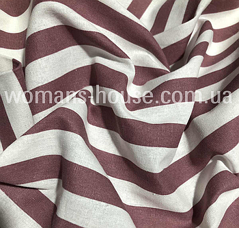 Тканина Льон натуральний (Льняна тканина) смужка 15 мм Пудра з білим