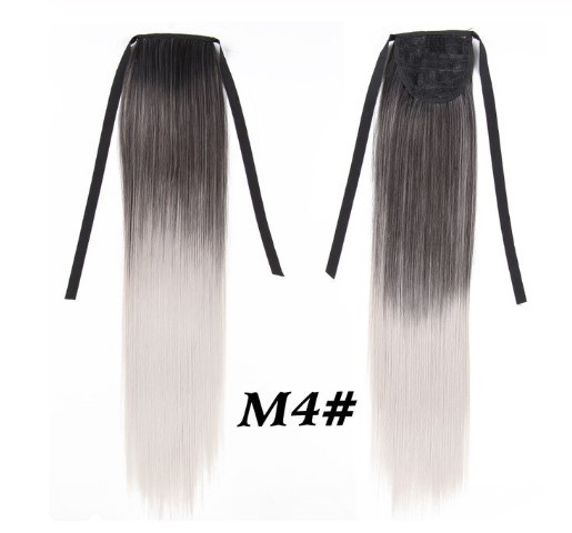 Шиньйон чорно-сірий омбре прямий хвіст на стрічці, фото 1