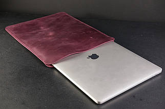 Шкіряний чохол для MacBook Дизайн №1, натуральна Вінтажна шкіра, колір Бордо, фото 4