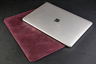 Шкіряний чохол для MacBook Дизайн №1, натуральна Вінтажна шкіра, колір Бордо, фото 5