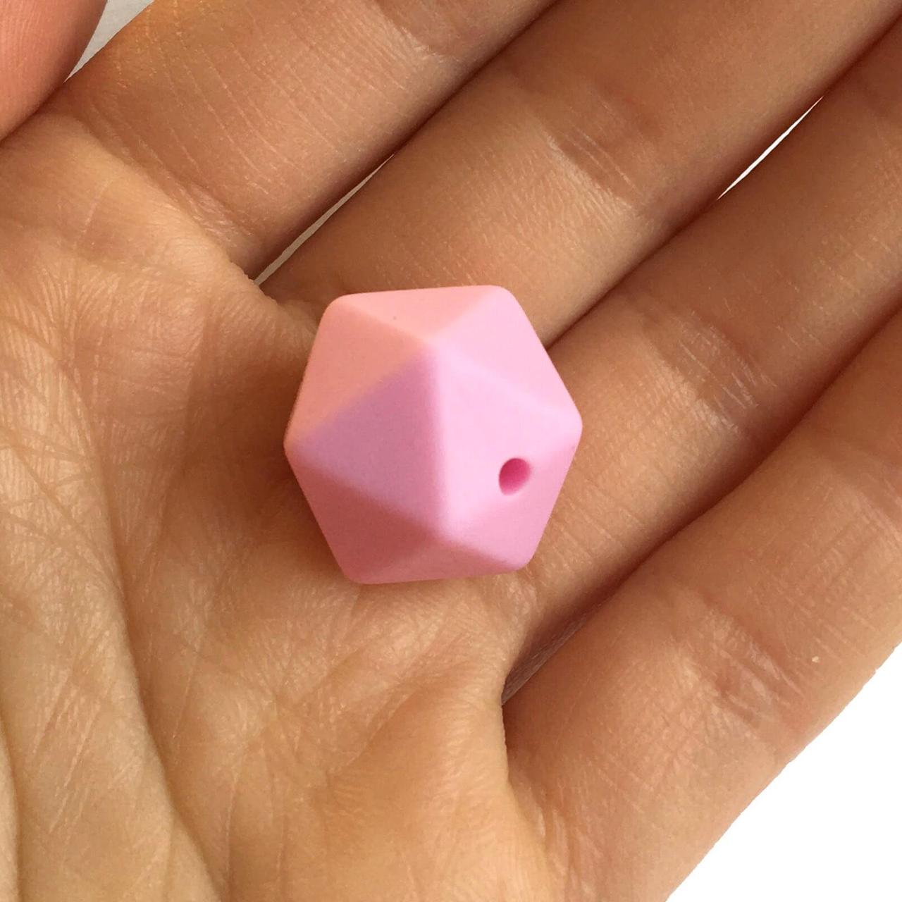 Середній ікосаедр (пейс-пінк) 17 мм, силіконова намистина, фото 1