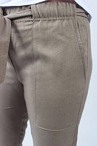 Штани жіночі №385М льон з поясом коричневі. Оптом