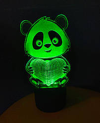 3d-світильник Панда з серцем, 3д-нічник, кілька підсвічувань (на батарейці)