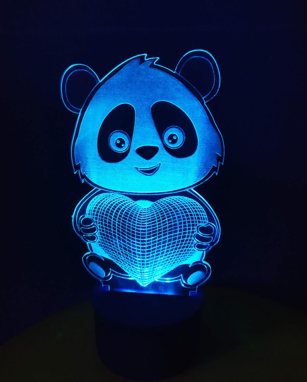 3d-світильник Панда з серцем, 3д-нічник, кілька підсвічувань (батарейка+220В)