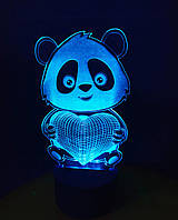 3d-светильник Панда с сердцем, 3д-ночник, несколько подсветок (батарейка+220В)