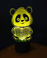 3d-светильник Панда с сердцем, 3д-ночник, несколько подсветок (на пульте), романтический подарок девушке