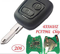 Автоключ для PEUGEOT 107 307 (Пежо), 2 кнопки, чип ID46, PCF 7961, 433 Mhz, лезвие HU83T