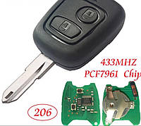 Автоключ для PEUGEOT (Пежо), 2 кнопки, с чипом ID46, PCF 7961, 433 Mhz, лезвие NE78