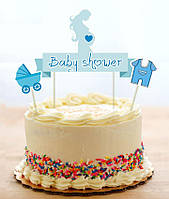 Набор Топперов "Baby Shower" Гендер пати в торт с флажком (КАРТОН) (Мальчик)