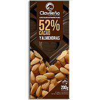 Шоколад черный CLAVILENO какао 52% с миндалем, без глютена 200г