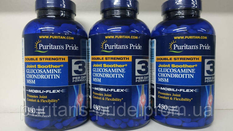 Препарат для відновлення суглобів і зв'язок, Puritan's Pride Glucosamine chondroitin MSM 480 таблеток, фото 2