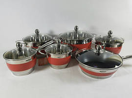 Набір кухонного посуду Hoffner 9969-(Red) 12 елементів каструлі, сковорода, сотейник