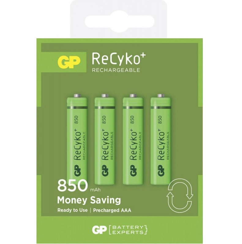 Акумулятори GP Batteries AAA (R03) 850mAh NiMh 4шт ReCyko+ (GP85AAAHC-U4),V 1.2