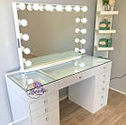 Стіл для візажиста на дві тумби, гримерный стіл з високим дзеркалом зі стільницею-вітриною, колір - білий, фото 2