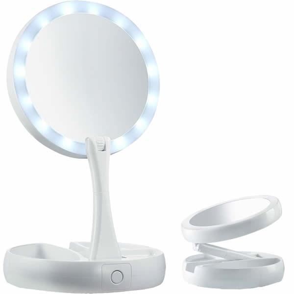 Настільне дзеркало для макіяжу Mirror з LED підсвічуванням складне кругле White