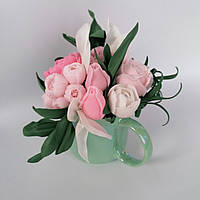 Букет из мыльных цветов Пионов и роз Цветочная композиция из мыла ручной работы радужная чашка Мыльный букет