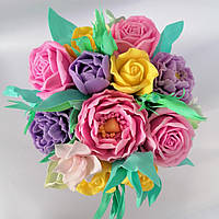 Букет из мыльных цветов Пионов и роз Цветочная композиция из мыла ручной работы ваза Мыльный букет