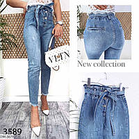 Джинсы женские jeans мом с царапками весенний осенний коттоновый 29, 30 размеры DM-3679 Голубой 30