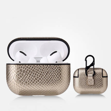 Захисний чохол кейс для навушників Apple AirPods Pro Alitek Snake Skin Gold + карабін, фото 1