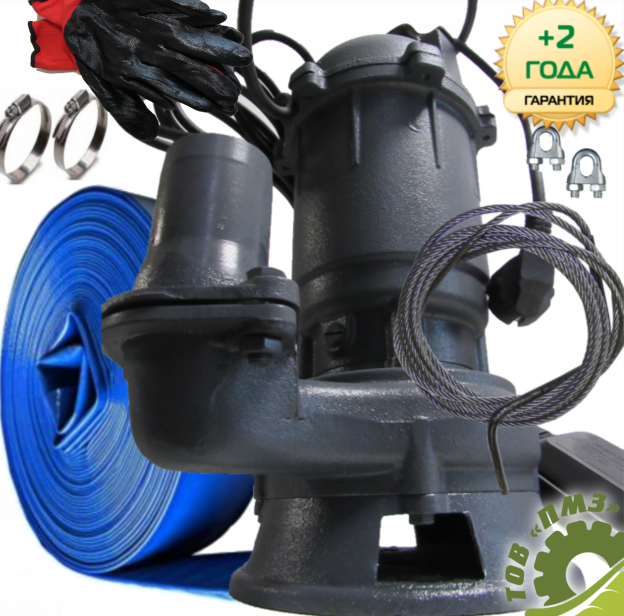 Фекальний насос 1,1 кВт із подрібнювачем VOEVODA WQD 13-10-1.1 зі шлангом 50 мм тросом і гарантією 3 роки, фото 1