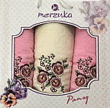Набір рушників Merzuka Pansy махрові 50-90 см-2 шт,70-140 см-1 шт рожевий, фото 2