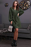 Плаття зелене пряме вільне, розкльошене під пояс, фото 2
