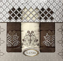 Набор полотенец Gulcan Damask махровые 50-90 см-2 шт,70-140 см-1 шт коричневые