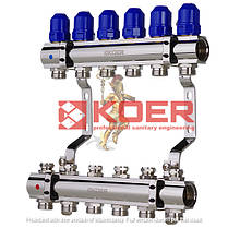 Колектор для променевої розводки радіаторів опалення KOER 1”x6, фото 3