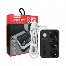 Мережевий подовжувач LDNIO SE3631 на 1.6 м. 3 розетки + 6 USB, 3.4 A (товар з вітрини, коробка відкрита)
