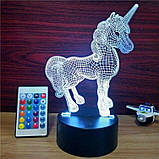 Нічник світлодіодний дитячий, "Единорог", Нічник світлодіодний компактний з пультом управління., фото 5