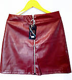 Спідниця шкіряна екошкіра штучна бордова на блискавці 42 44 зам., фото 2