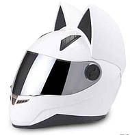 Мото Кото шлем с ушками женский MS-1650 LC Racing (ABS, размер М-55-58, белый)