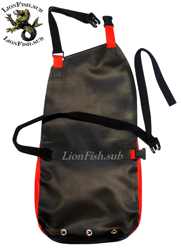 Сумка для Раков и Рыбы LionFish.sub. Нагрудная Питомза из ПВХ материала. Удобный фартук для сбора и хранения подводных находок и добытой рыбы. Бальшая, карман слева.