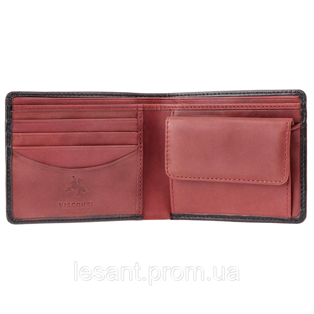 Гаманець чоловічий шкіряне портмоне чорно-червоне Visconti