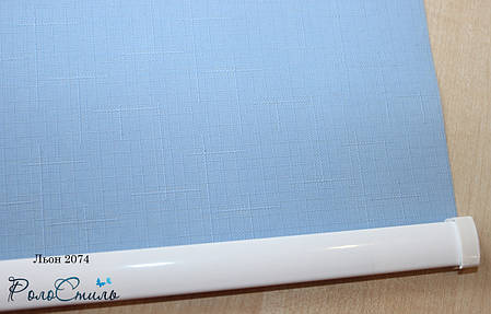 Готові рулонні штори 950х1650мм Льон 2074 (блакитний колір), фото 2